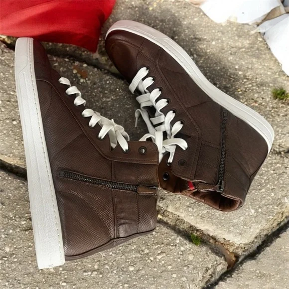 Prada Dark Brown High-Top Sneakers - Picture 2 of 5